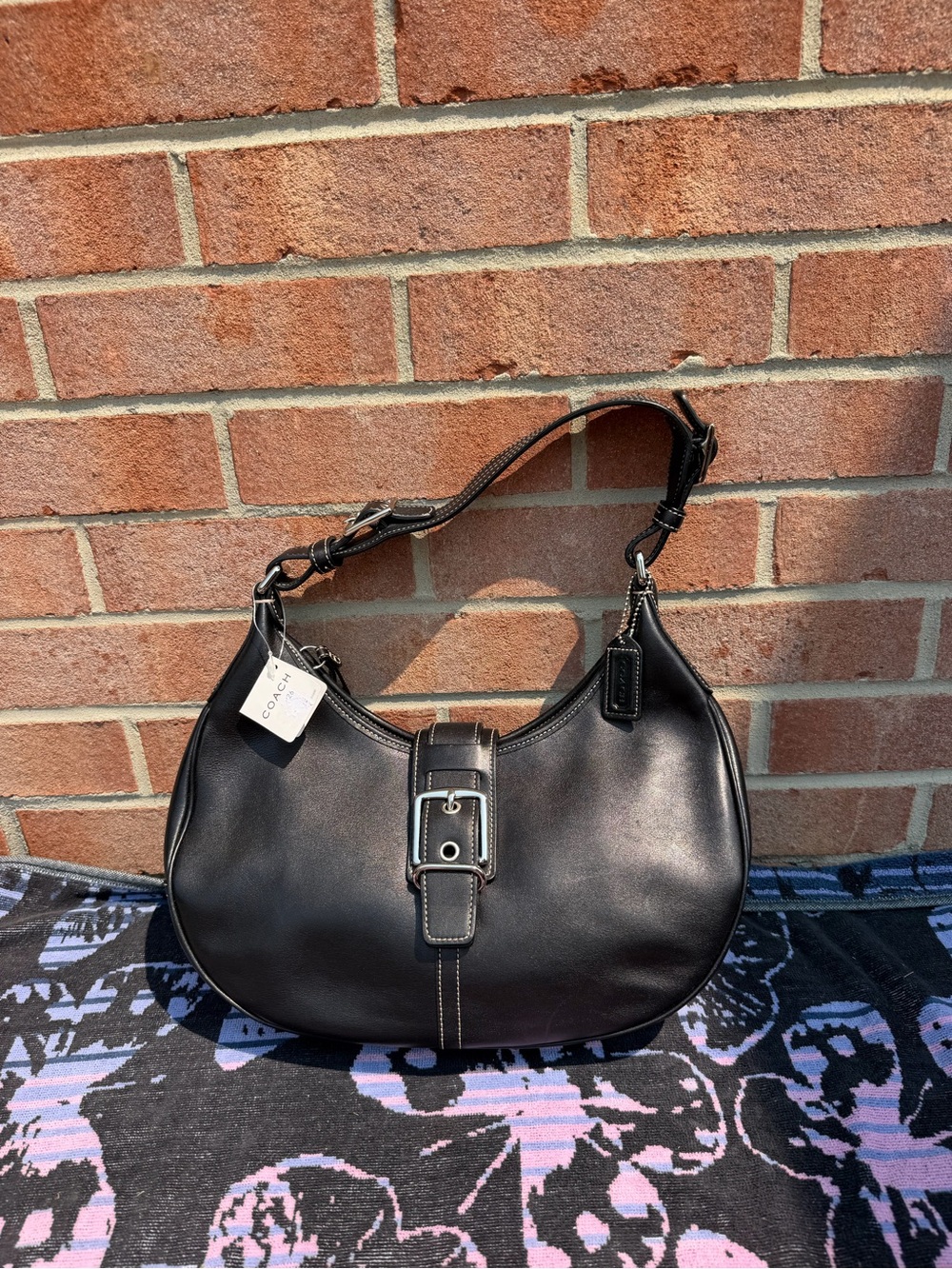 NWT Vintage Coach Black Leather Hampton Hobo Bag